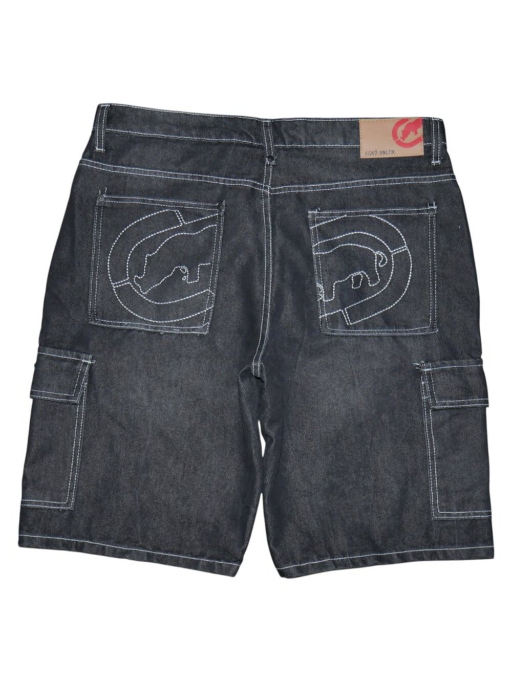 NEW ECKO UNLTD Size 34 Denim Cargo Shorts Black Rinse Rhino Embroidered Vintage